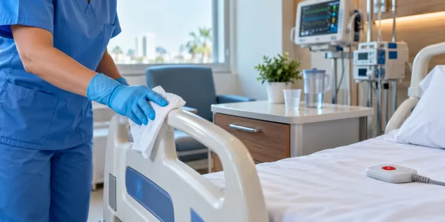 quais superficies hospitalares apresentam maior risco de contaminacao